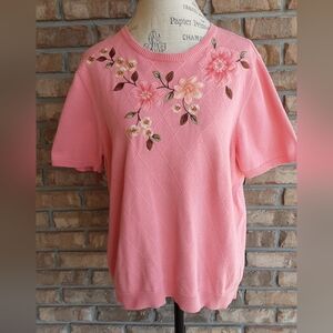 Alfred Dunner Vintage Embroidered Beaded Short Sleeve Grandmacore Sweater SZ Lg.